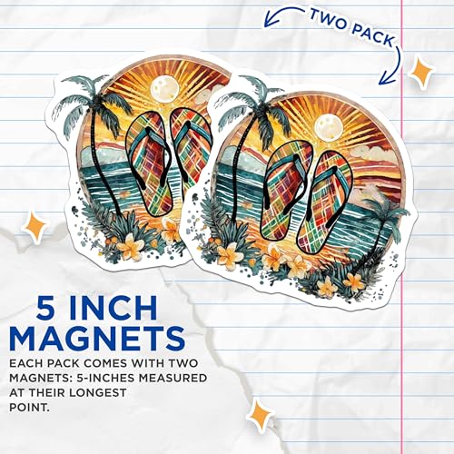 (2 Pack) Summer Beach Flip Flop Magnets Magnets - 5" On Longest Side - Made in USA - Sticks to Refrigerators & Metal Surfaces - MAG9332