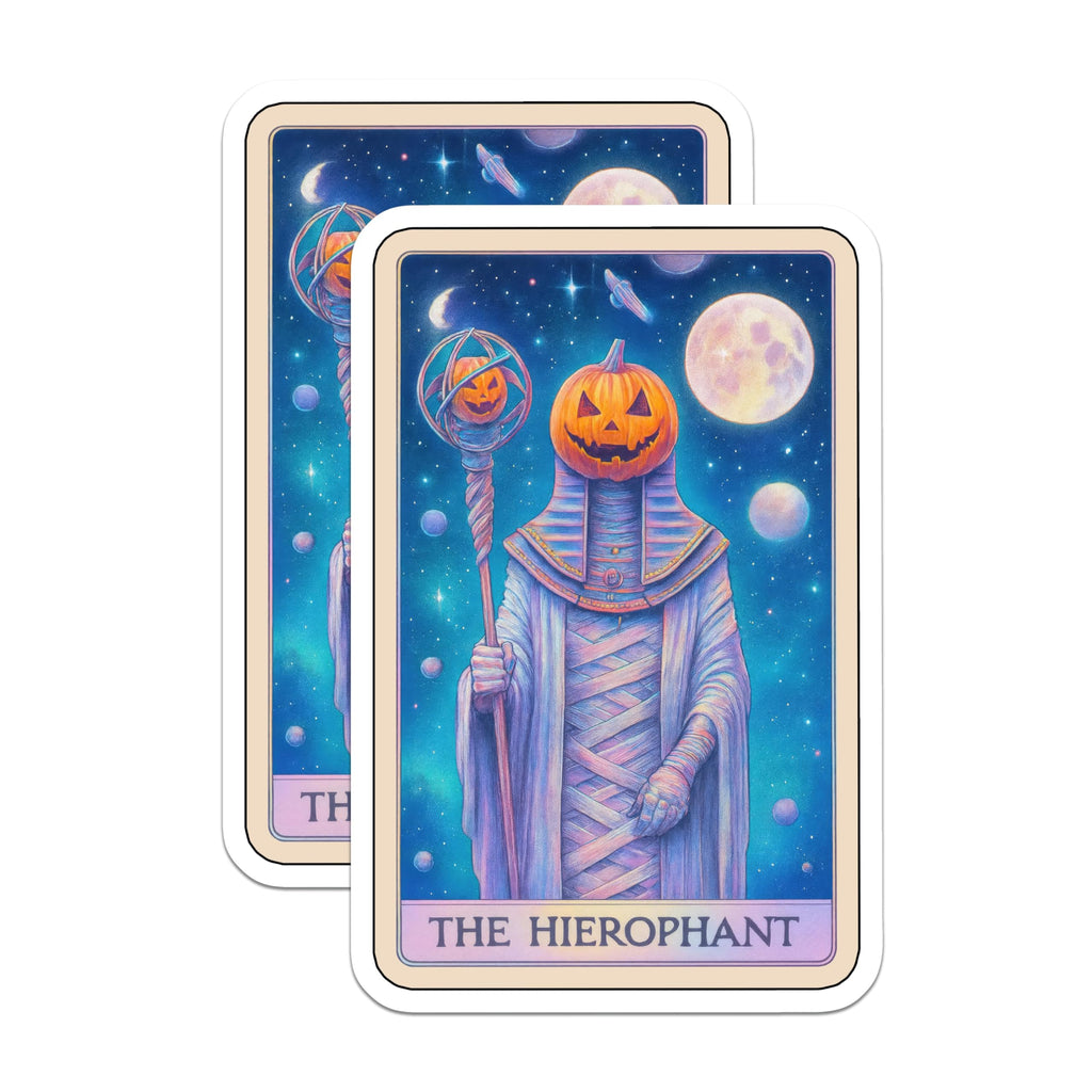 (2 Pack) Halloween Hierophant Tarot Magnets - Jack O Lantern Pumpkin Head Mummy Art - Cosmic Spooky Witchy Decor - 5 Inches On Longest Side - Thick Durable Magnet - Made in USA - MAG21686