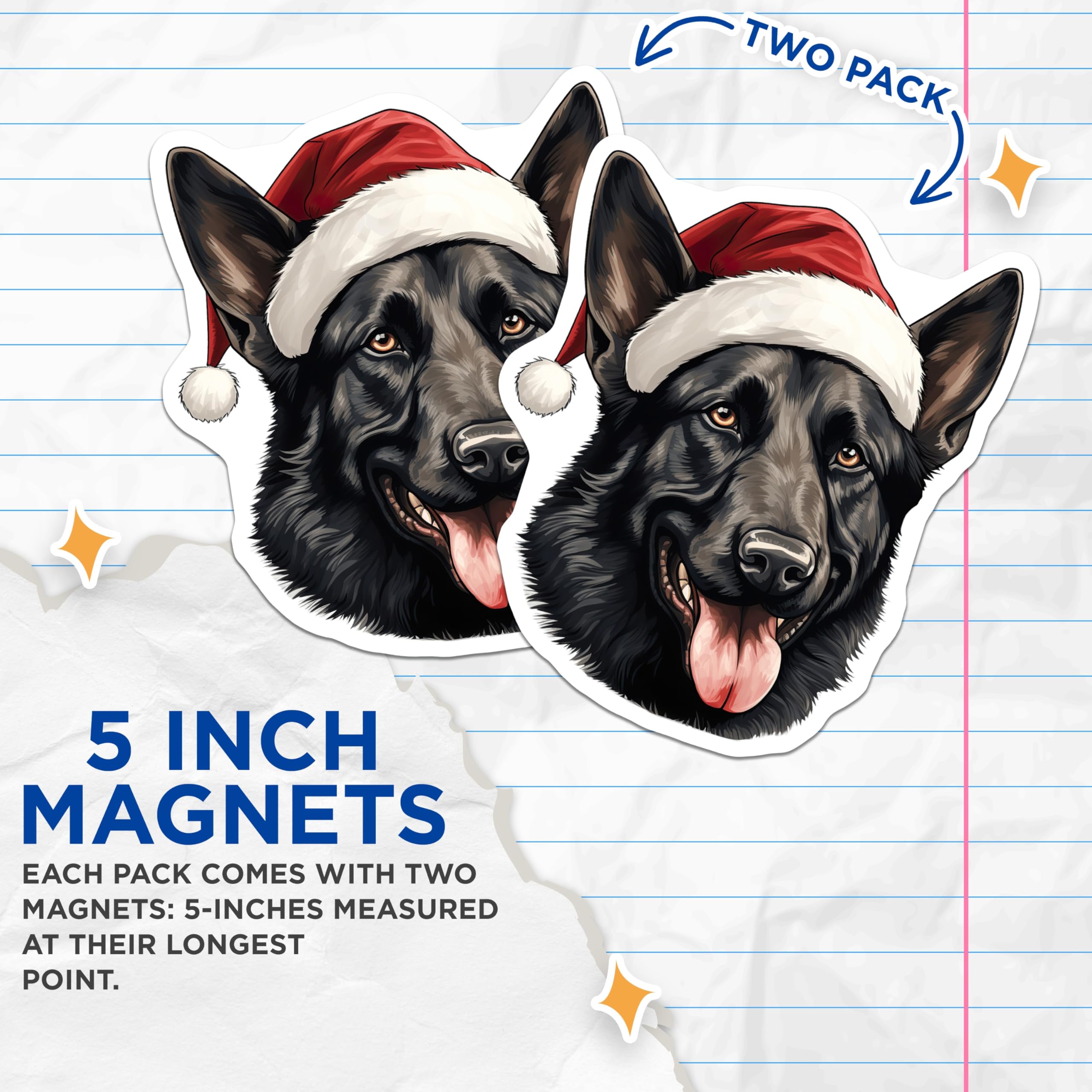 (2 Pack) German Shepherd Christmas Magnets - Festive Dog Decor - Santa Hat Pet Magnets - Animal Lover Kitchen Accessories - 5 Inches On Longest Side - Thick Durable Magnet - Made in USA - MAG27715