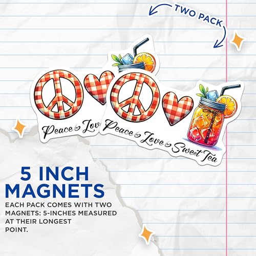 (2 Pack) Peace Love Sweet Tea Magnets - Country Kitchen Decor - Southern Charm - Vinyl Stickers - 5" On Longest Side - for Cars, Fridges, Toolboxes - Made in USA - MAG8298