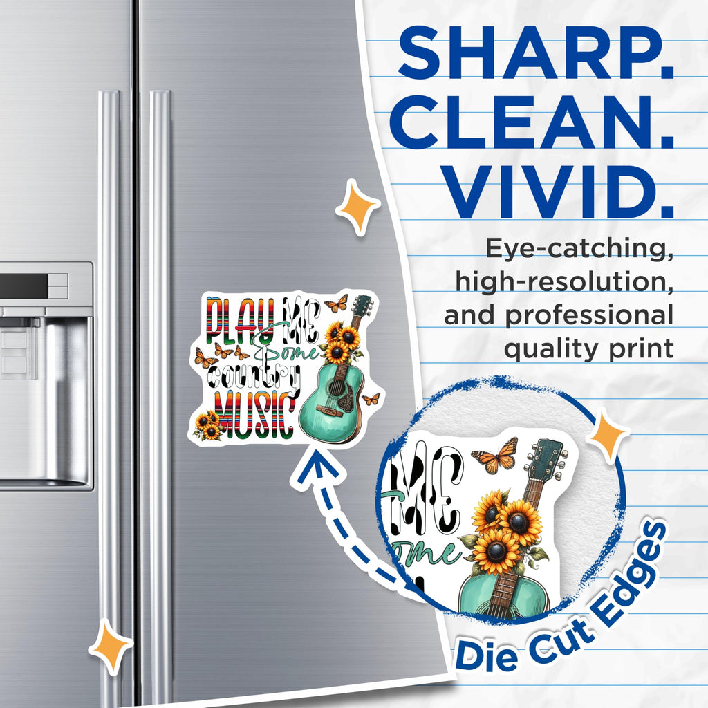 (2 Pack) Country Music Magnets - Sunflower Guitar Decor - Play Me Country Music - 5" On Longest Side - Premium Magnet - for Cars, Refrigerators, Toolboxes, Lockers - Made in USA - MAG14802
