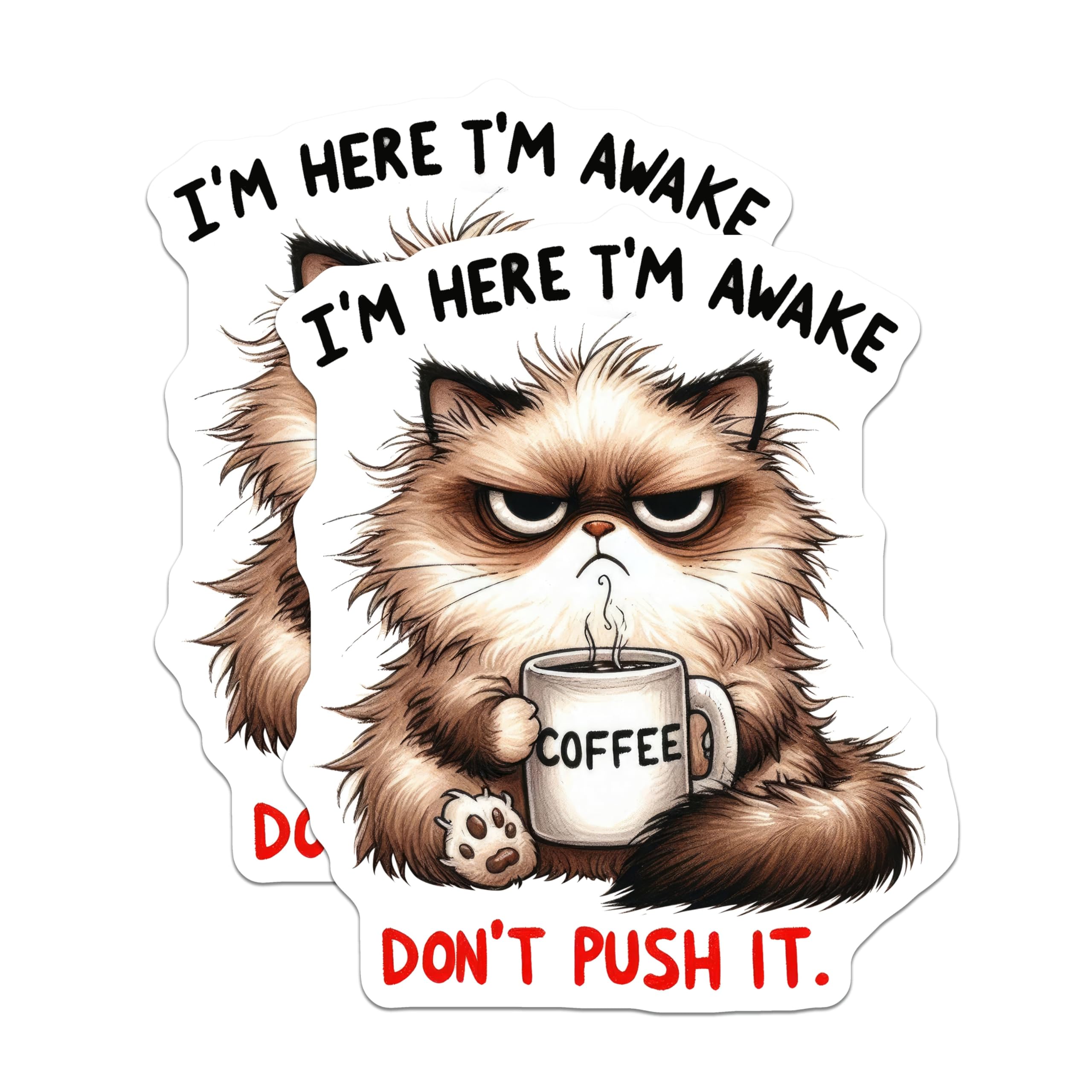 (2 Pack) Grumpy Cat Magnets - Coffee Lover Decor - Funny Feline Fridge Accessory - 5" On Longest Side - Sticks to Smooth Flat Surfaces - Made in USA - MAG10496
