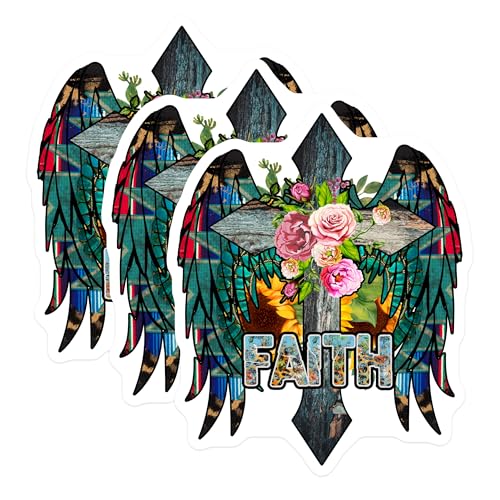 (3 Pack) Faith Decals - Floral Wings Decals - Religious Stickers - 3 Inches On Longest Side - Easy Peel & Apply - Made in USA - 3MCS4794