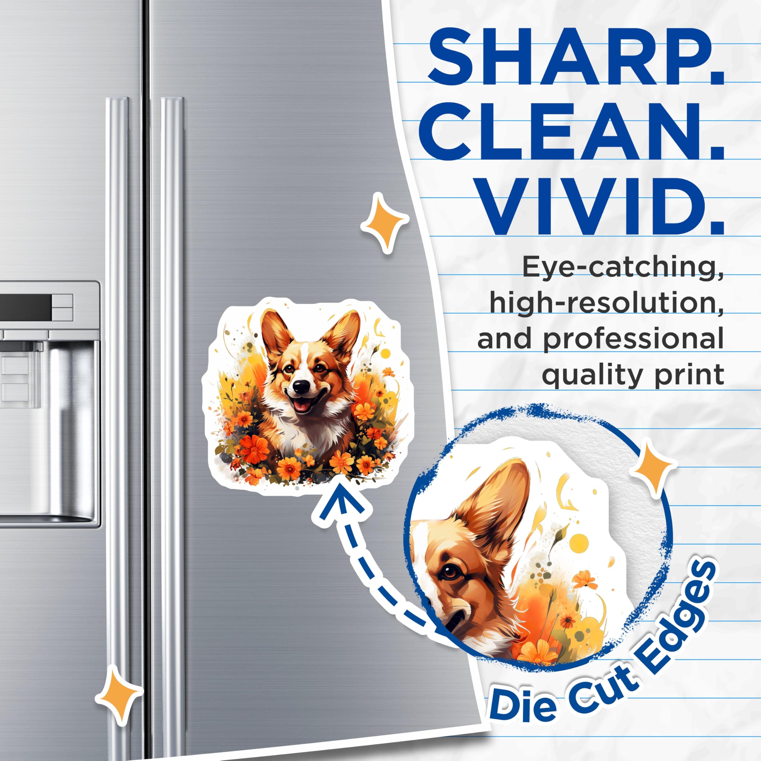 (2 Pack) Happy Corgi Dog Magnets - Floral Pet Lover - Animal Art Fridge Decor - 5 Inches On Longest Side - Thick Durable Magnet - Made in USA - MAG25886