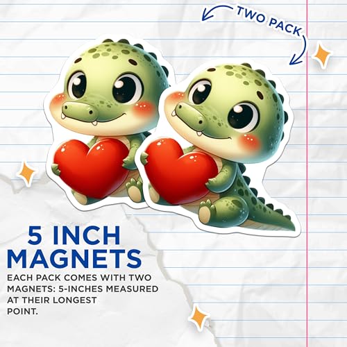 (2 Pack) Cute Dino Heart Magnets - Cartoon Dinosaur - Adorable Fridge ation - 5" On Longest Side - for Cars, Fridges, Toolboxes - Made in USA - MAG3653