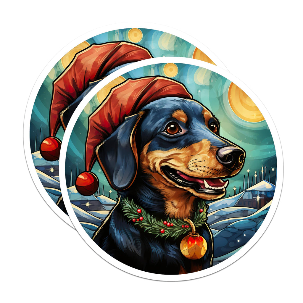 (2 Pack) Christmas Dachshund Magnets - Holiday Wiener Dog Decor - Winter Pet Animal Art for Dog Lovers - 5 Inches On Longest Side - Thick Durable Magnet - Made in USA - MAG25940