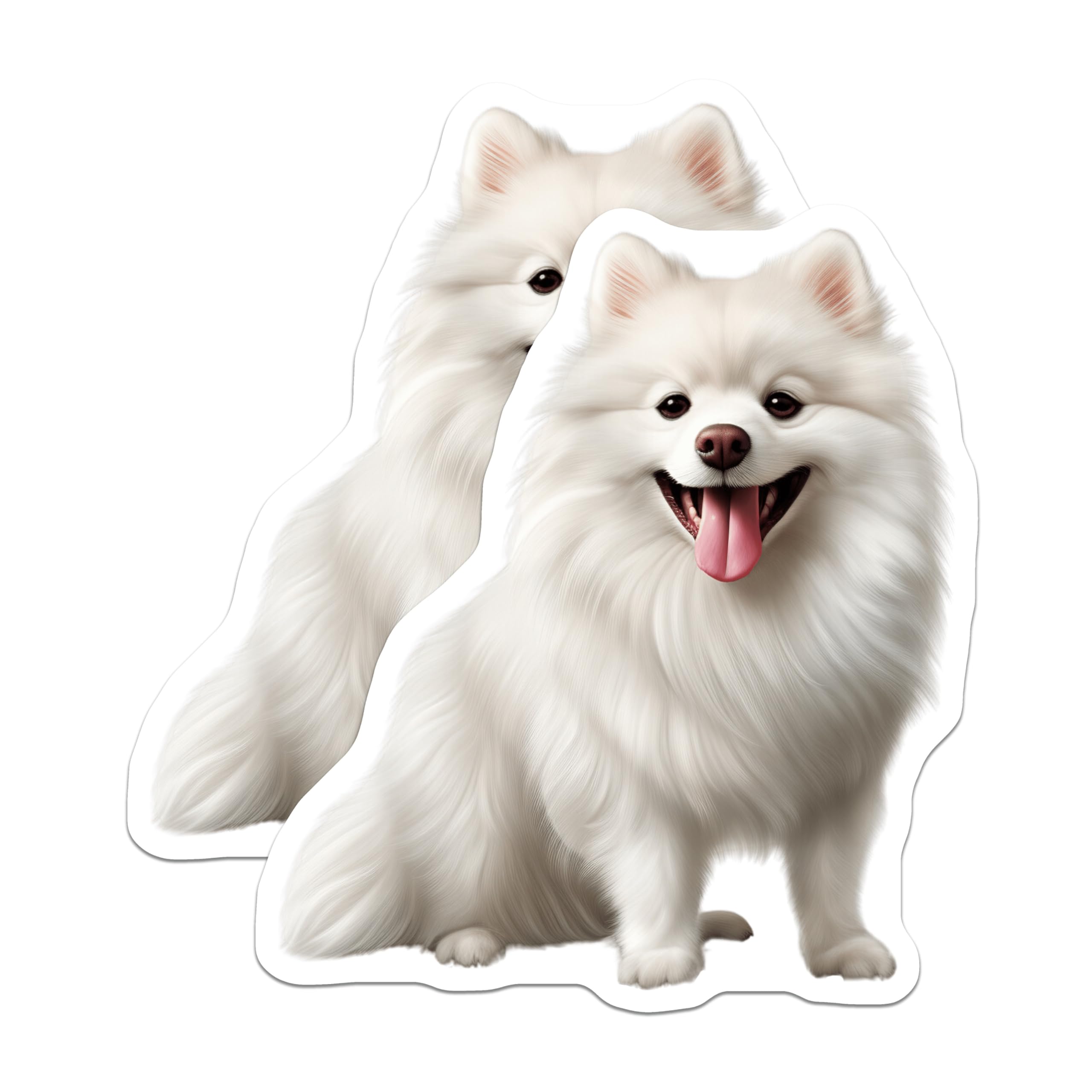 (2 Pack) White Fluffy Dog Magnets - Cute Pomeranian American Eskimo - Happy Puppy Pet Lover Refrigerator Decor - 5 Inches On Longest Side - Thick Durable Magnet - Made in USA - MAG28576