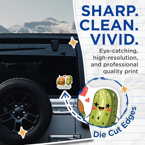 (2 Pack) Pickle to My Burger Stickers - Cute Food Friend Stickers - Adorable Lunch Stickers - 5" On Longest Side - Sticks to Smooth Flat Surfaces - Made in USA - BMCS5255