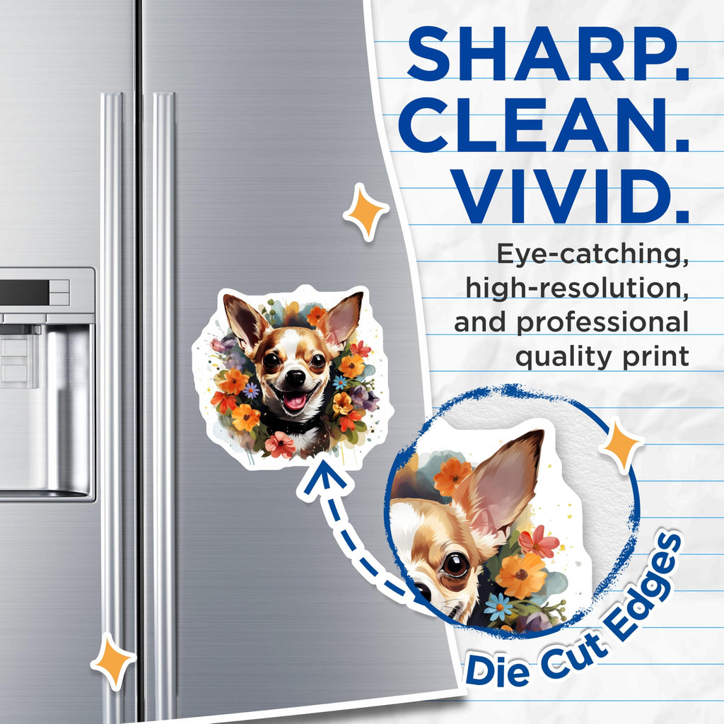 (2 Pack) Chihuahua Magnets - Dog Lover Decor - Floral Pet Art - Cute Dog Art - Animal Refrigerator Magnets - 5 Inches On Longest Side - Thick Durable Magnet - Made in USA - MAG26598