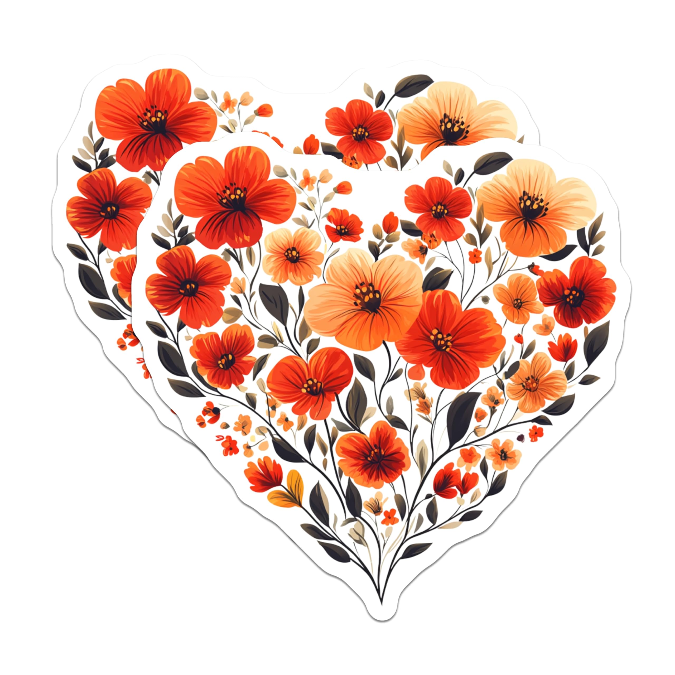 (2 Pack) Floral Heart Magnets - Botanical Fridge Decor - Poppy Flower Art - Spring Decor for Her - 5 Inches On Longest Side - Thick Durable Magnet - Made in USA - MAG28566