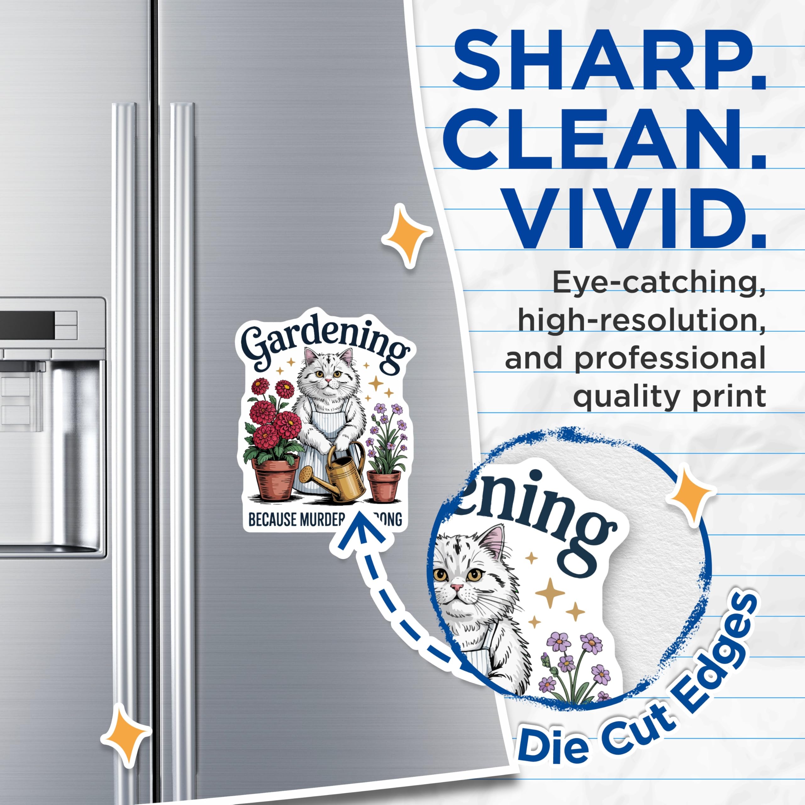(2 Pack) Funny Cat Gardener Magnets - Witty Murder is Wrong Saying - Quirky Refrigerator Locker Decor - 5 Inches On Longest Side - Thick Durable Magnet - Made in USA - MAG21408