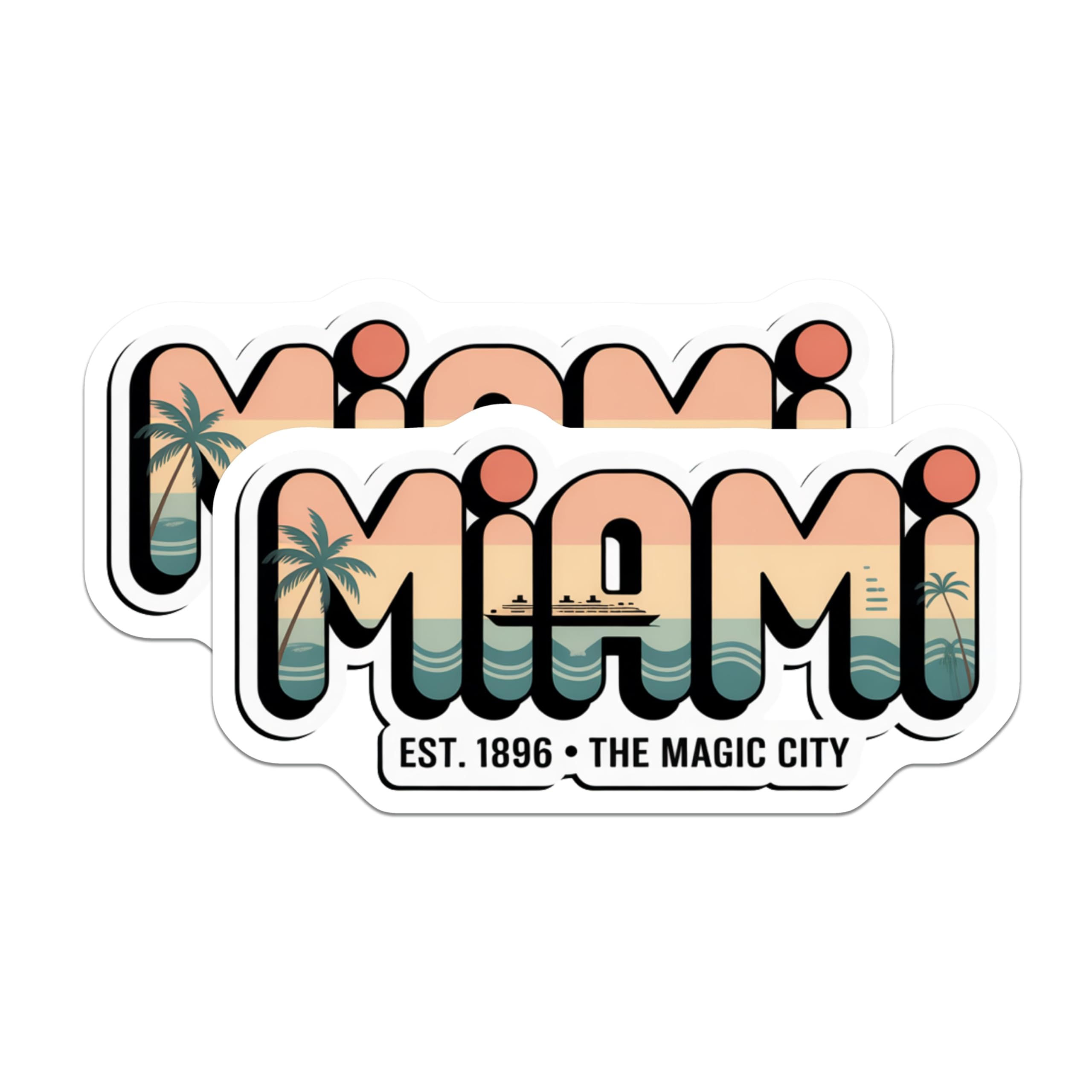 (2 Pack) Miami Magnets - Magic City Souvenir - Florida Travel Decor - 5" On Longest Side - Premium Magnet - for Cars, Refrigerators, Toolboxes, Lockers - Made in USA - MAG18802