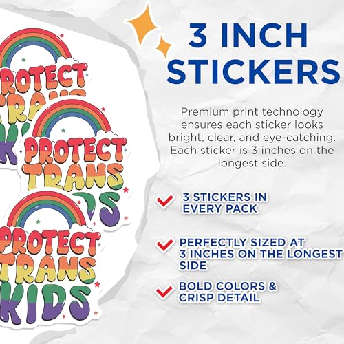 (3 Pack) Protect Trans Kids Decals - Rainbow LGBT Pride - Laptop Decal- 3 Inches On Longest Side - Easy Peel & Apply - Made in USA - 3MCS5264