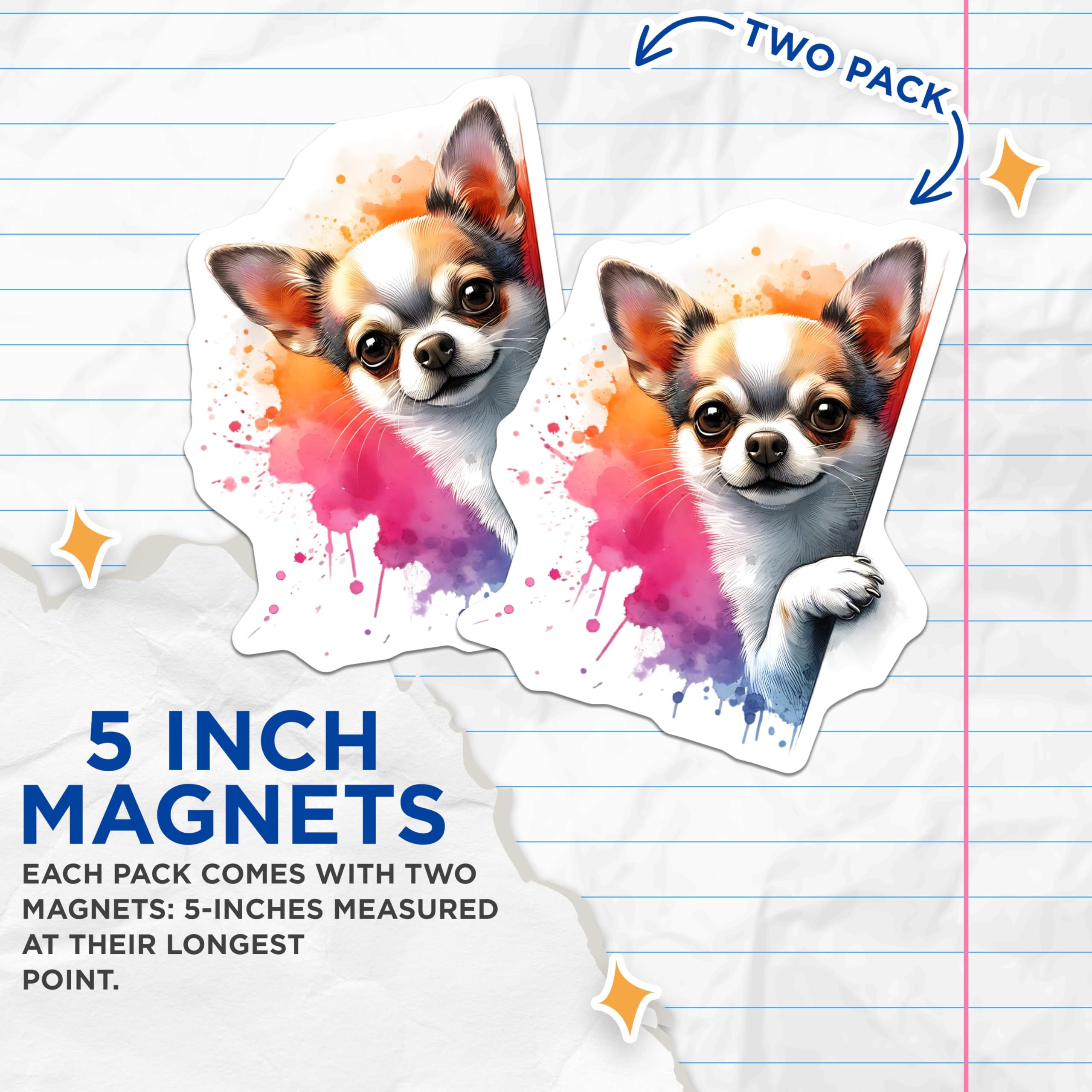 (2 Pack) Chihuahua Dog Magnets - Watercolor Pet Art - Cute Animal Refrigerator Magnet - 5" On Longest Side - Premium Magnet - for Cars, Refrigerators, Toolboxes, Lockers - Made in USA - MAG15029