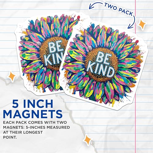 (2 Pack) Be Kind Sunflower Magnets - Inspirational Decor - Motivational Art - 5" On Longest Side - for Cars, Fridges, Toolboxes - Made in USA - MAG6613