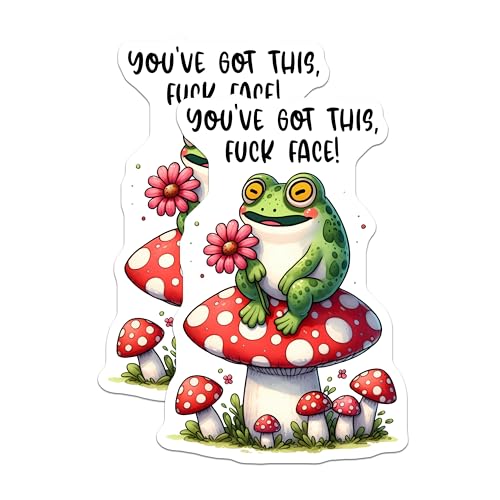 (2 Pack) You've Got This Stickers - Frog on Mushroom - Funny Encouragement Stickers - 5" On Longest Side - Sticks to Smooth Flat Surfaces - Made in USA - BMCS9681