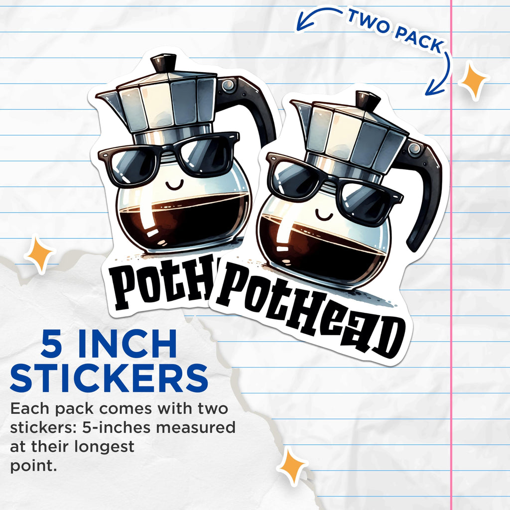 (2 Pack) Funny Coffee Stickers - Pothead Stickers - Coffee Lover Decal for Laptop or Water Bottle - 5" On Longest Side - Sticks to Any Smooth Flat Surface - Made in USA - BMCS3284