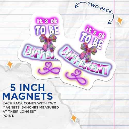(2 Pack) It's Ok to Be Different Magnets - Autism Awareness - Inspirational Magnets - Support Symbol Magnets - 5" On Longest Side - for Cars, Fridges, Toolboxes - Made in USA - MAG7108