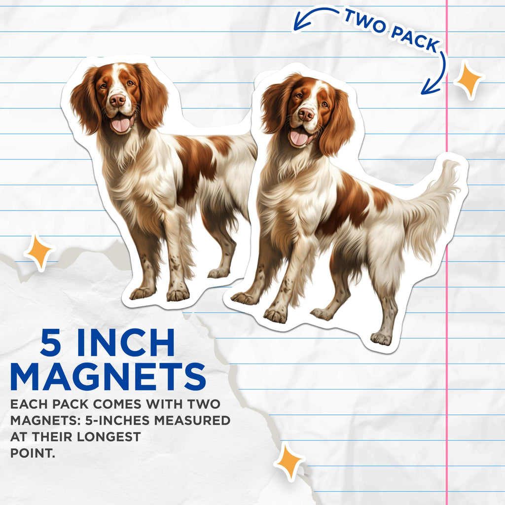 (2 Pack) English Springer Spaniel Magnets - Loyal Companion Dog Decor - Happy Brown White Pet Display - 5 Inches On Longest Side - Thick Durable Magnet - Made in USA - MAG23489