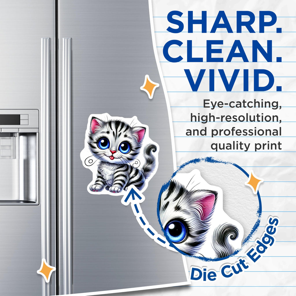 (2 Pack) Cute Kitten Magnets - Big Eyes Cat - Refrigerator Home Decor - 5" On Longest Side - Premium Magnet - for Cars, Refrigerators, Toolboxes, Lockers - Made in USA - MAG14354