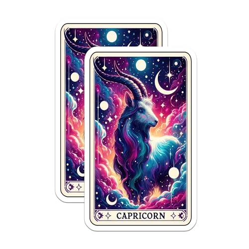 (2 Pack) Capricorn Zodiac Stickers - Astrology Art Stickers - Star Sign Capricorn Decals - 5" On Longest Side - Sticks to Smooth Flat Surfaces - Made in USA - BMCS4804