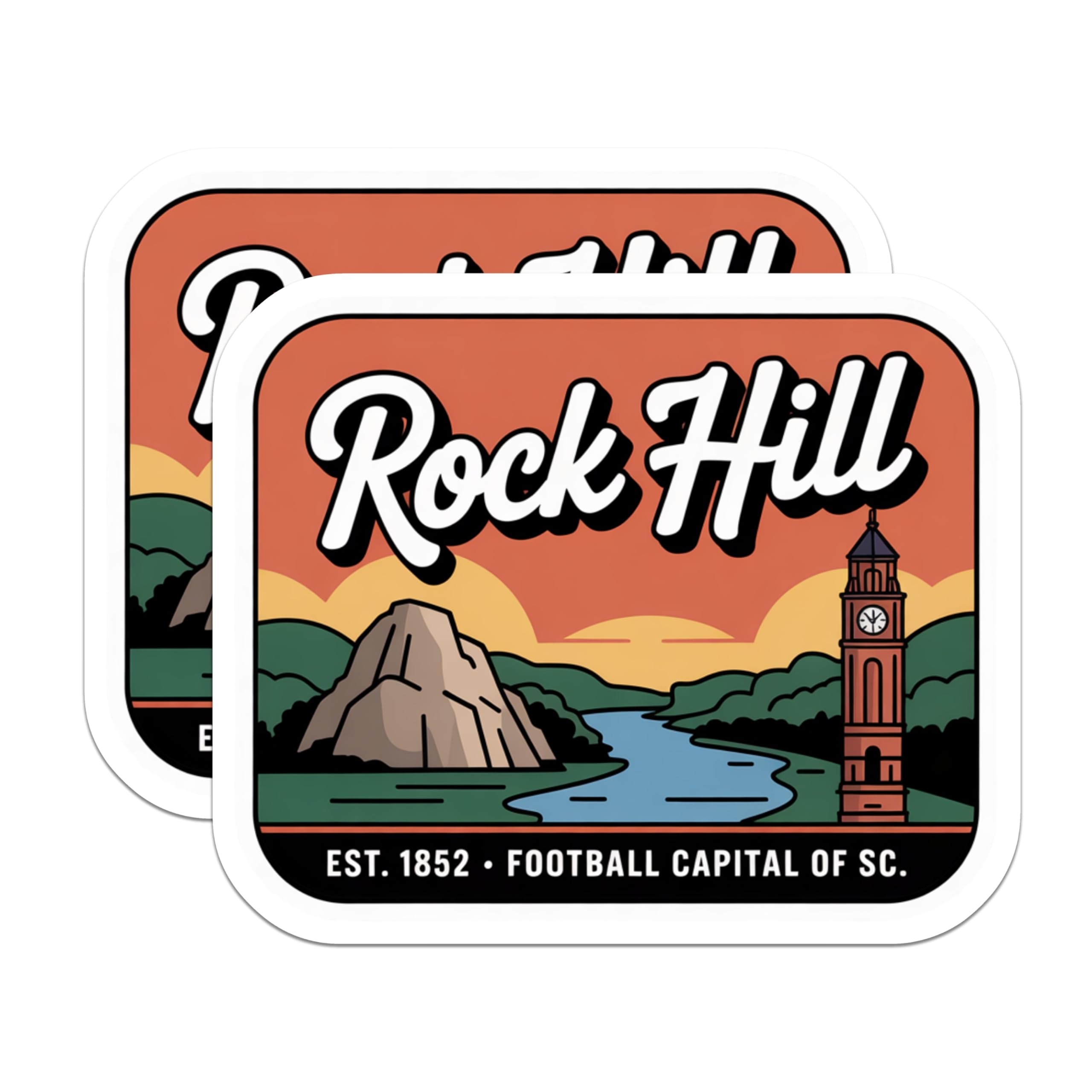 (2 Pack) Rock Hill South Carolina Magnets - Vintage Travel Souvenir Art - Football Capital SC Landmark Memorabilia - 5 Inches On Longest Side - Thick Durable Magnet - Made in USA - MAG19389