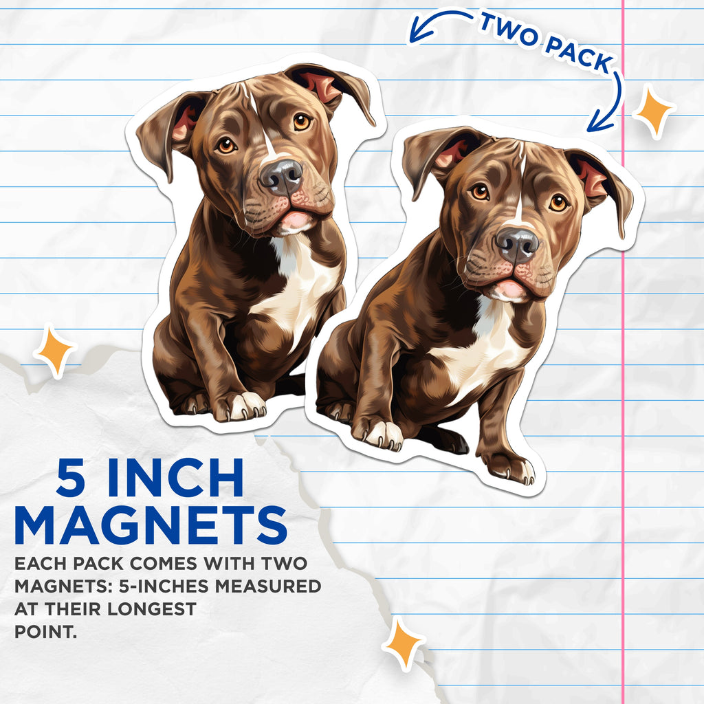 (2 Pack) Pitbull Dog Magnets - Brown Pitbull Art - Loyal Companion Refrigerator Decor - Dog Mom Pet Parent Accessory - 5 Inches On Longest Side - Thick Durable Magnet - Made in USA - MAG37699