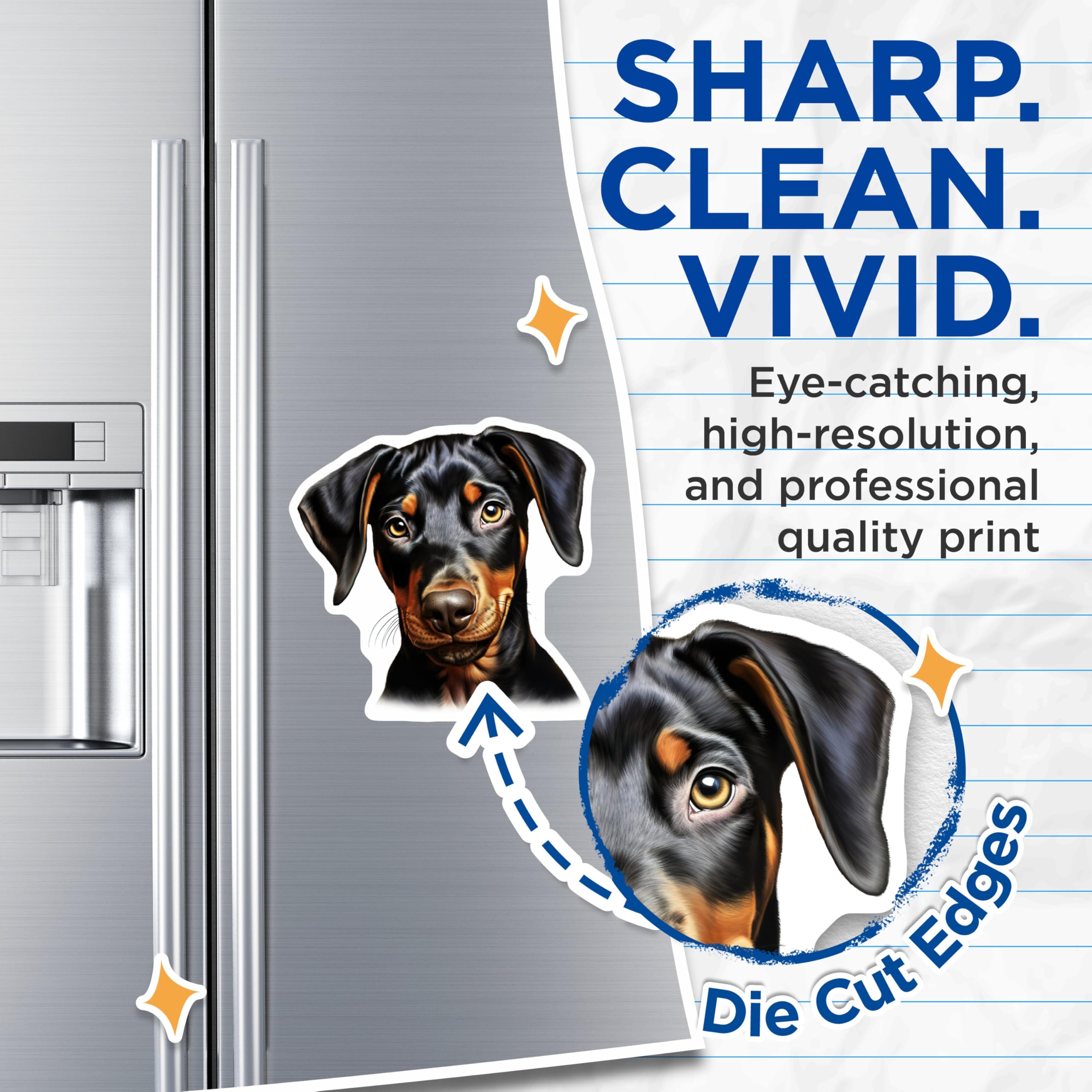 (2 Pack) Doberman Puppy Magnets - Adorable Doberman Dog Art - Pet Lover Fridge Decor - Canine Companion Home Accent - 5 Inches On Longest Side - Thick Durable Magnet - Made in USA - MAG24894