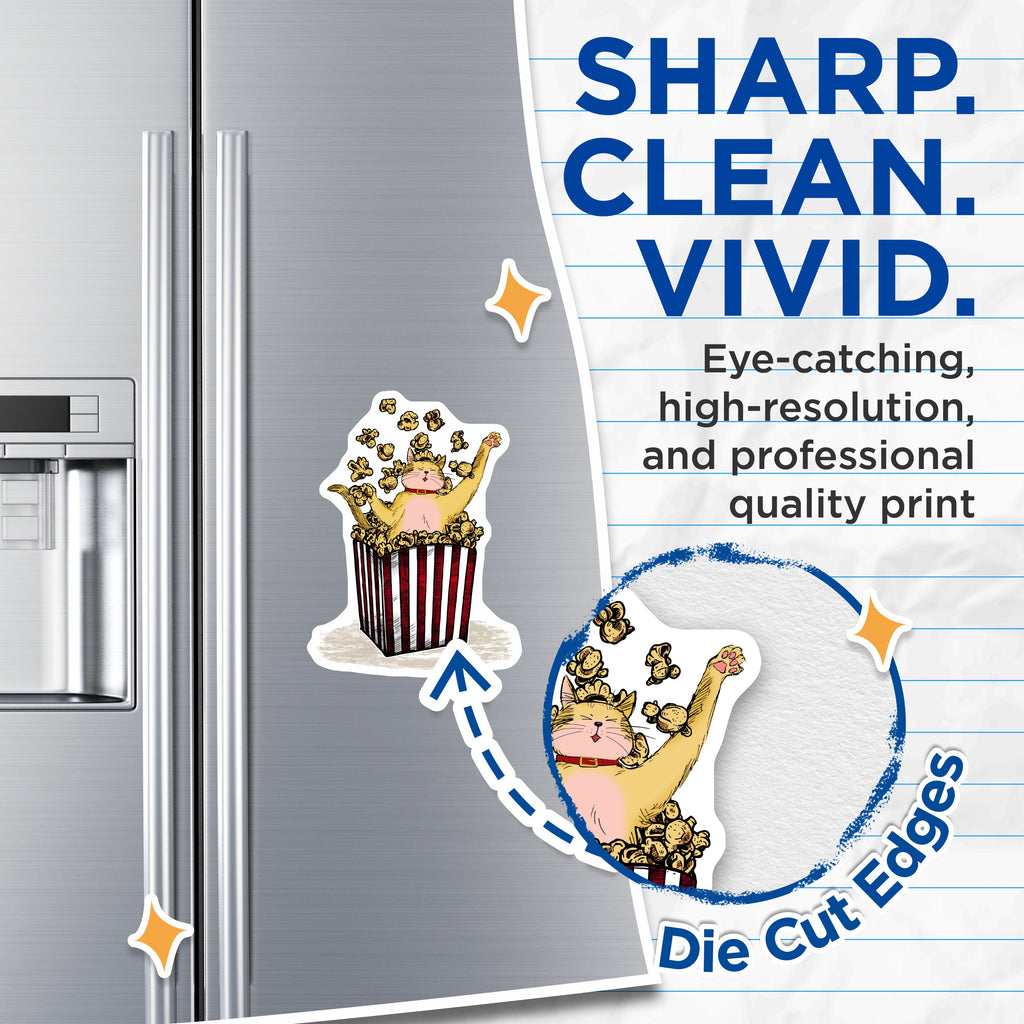 (2 Pack) Popcorn Cat Magnets - Funny Kitty Fridge Decor - Movie Night Accessory - Cat Lover Gift Ideas - 5 Inches On Longest Side - Thick Durable Magnet - Made in USA - MAG38790