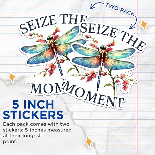 (2 Pack) Inspirational Quote Stickers - Dragonfly Art Stickers - Motivational Message Stickers - 5" On Longest Side - Sticks to Any Smooth Flat Surface - Made in USA - BMCS2682