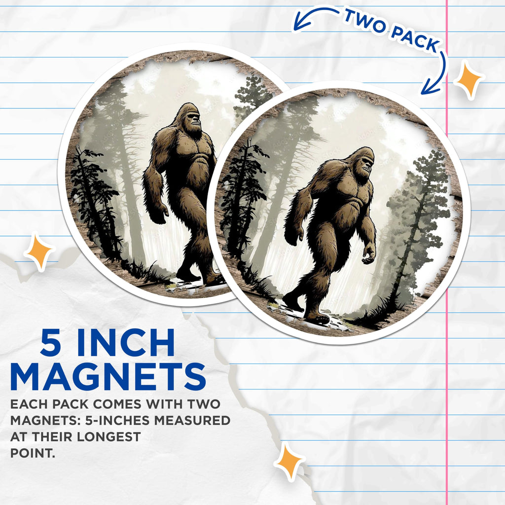 (2 Pack) Bigfoot Sasquatch Magnets - Cryptid Forest Decor - Outdoorsman Refrigerator Magnet - 5 Inches On Longest Side - Thick Durable Magnet - Made in USA - MAG28858