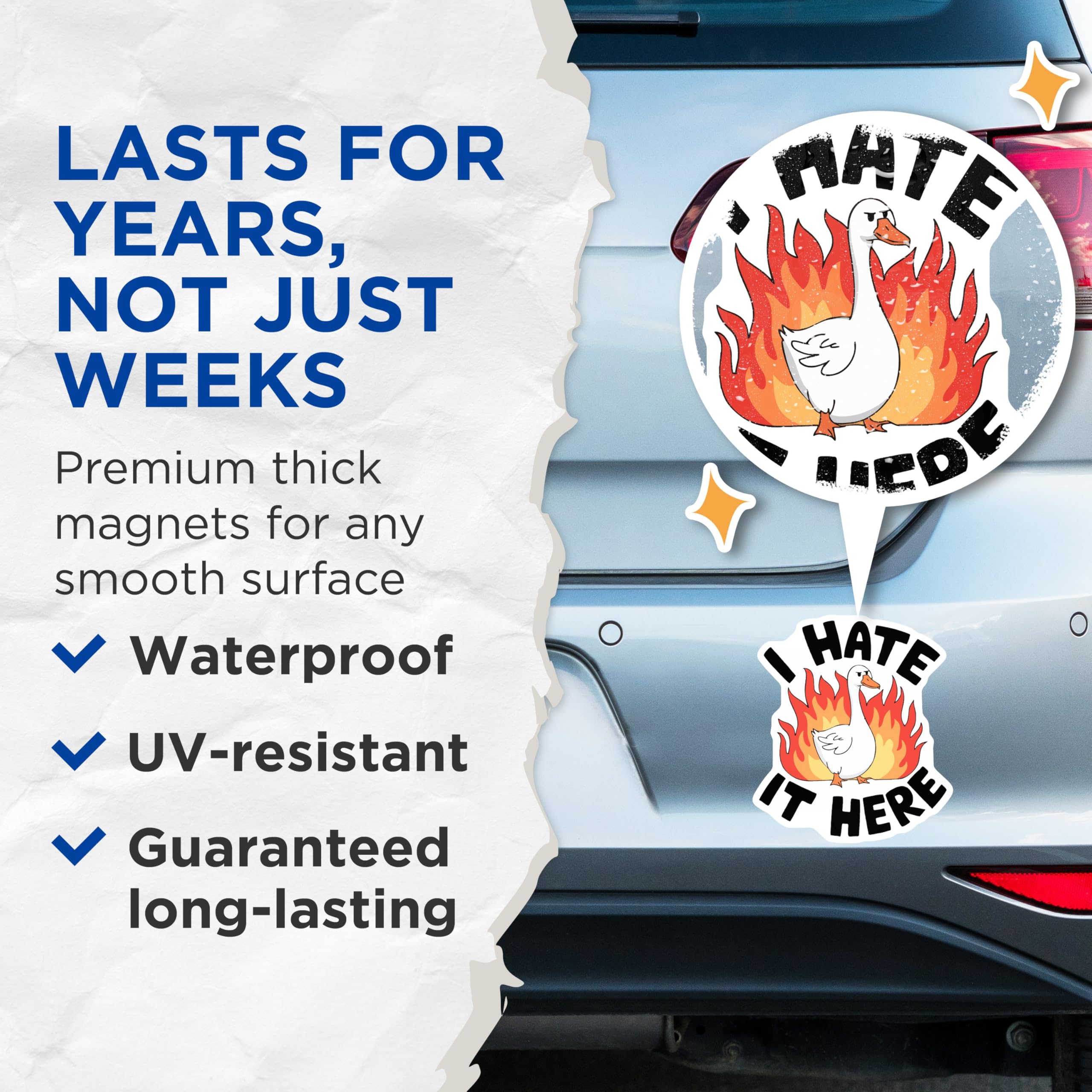(2 Pack) I Hate It Here Goose Magnets - Funny Refrigerator Locker Decor - Sarcastic Internet Meme Animal Art - 5 Inches On Longest Side - Thick Durable Magnet - Made in USA - MAG20942
