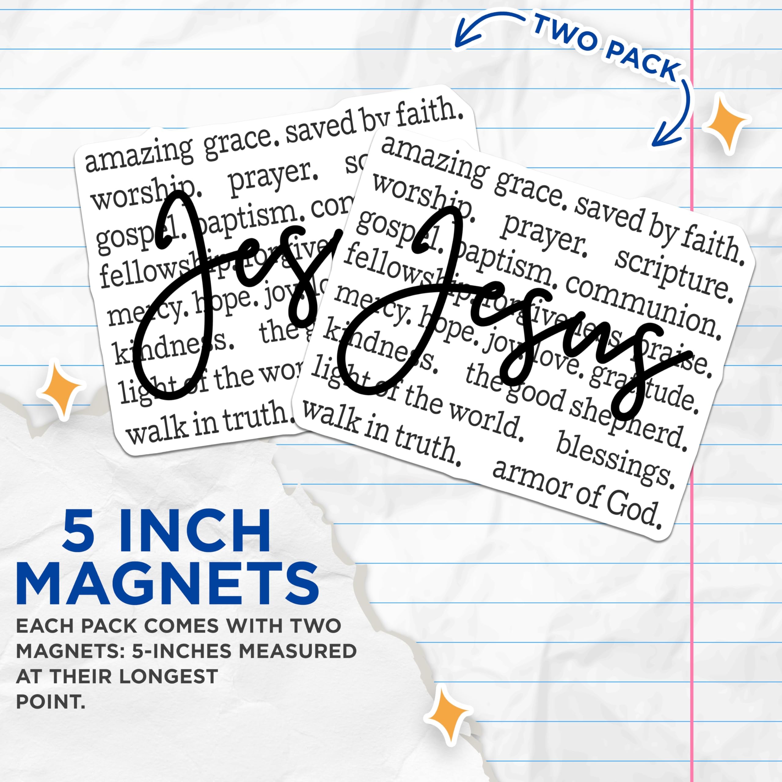 (2 Pack) Jesus Word Art Magnets - Christian Religious Decor - Inspirational Faith Statement - 5 Inches On Longest Side - Thick Durable Magnet - Made in USA - MAG25652