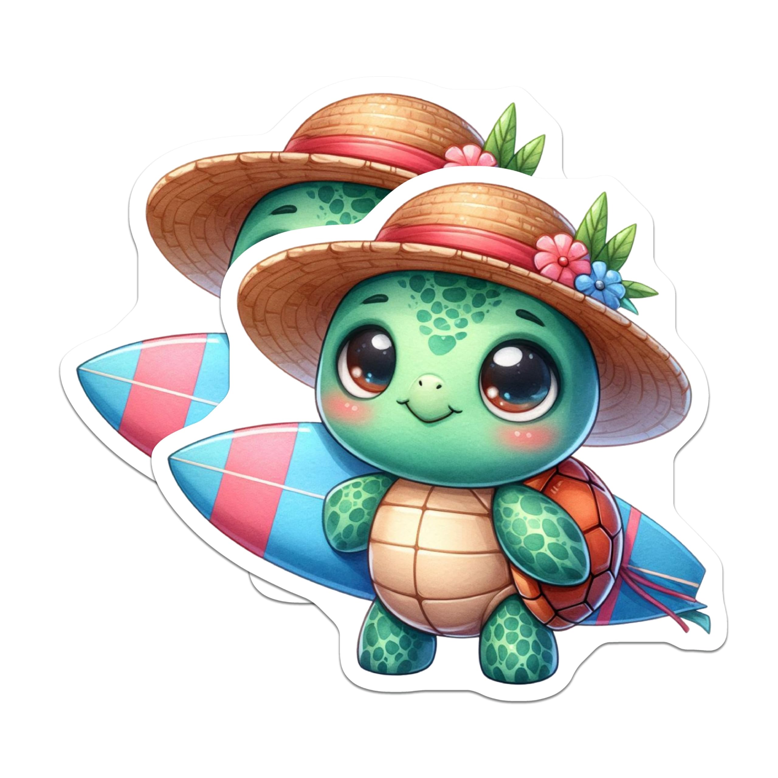 (2 Pack) Charming Kawaii Sea Turtle Magnets - Adorable Surfer Ocean Vibes - Summer Beach Refrigerator Magnets - 5 Inches On Longest Side - Thick Durable Magnet - Made in USA - MAG21501