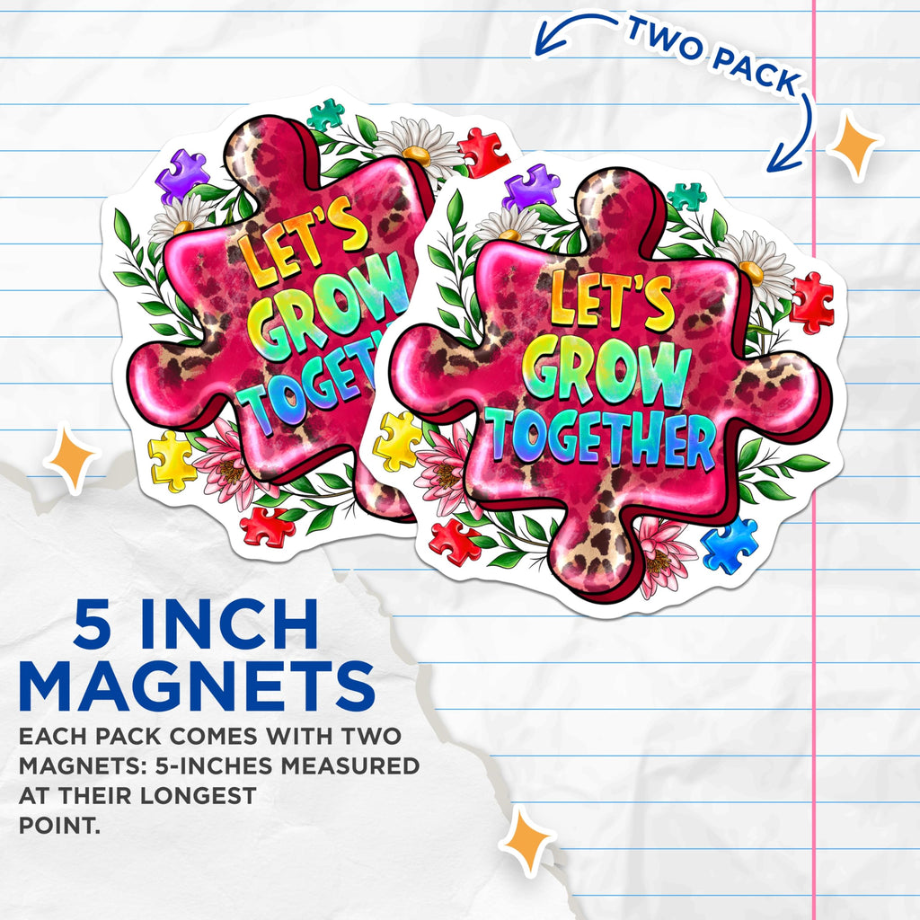 (2 Pack) Autism Awareness Magnets - Neurodiversity Support - Special Education Teacher Appreciation - 5 Inches On Longest Side - Thick Durable Magnet - Made in USA - MAG27216