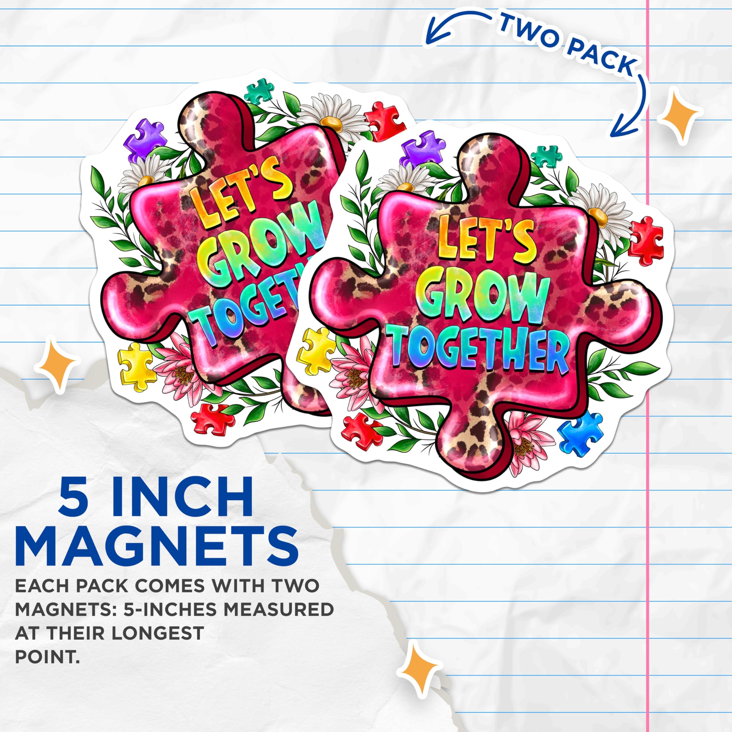 (2 Pack) Autism Awareness Magnets - Neurodiversity Support - Special Education Teacher Appreciation - 5 Inches On Longest Side - Thick Durable Magnet - Made in USA - MAG27216