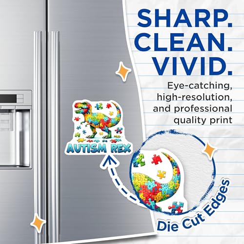(2 Pack) Autism Awareness Rex Magnets - Puzzle Dino - Colorful Dinosaur - 5" On Longest Side - for Cars, Fridges, Toolboxes - Made in USA - MAG8116