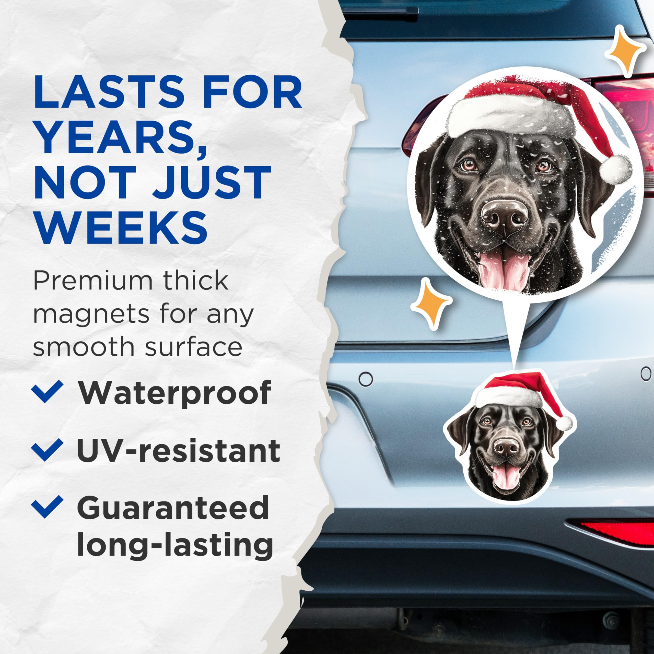 (2 Pack) Black Lab Christmas Magnets - Santa Dog Holiday Decor - Labrador Retriever Refrigerator Fridge Locker Magnets - 5 Inches On Longest Side - Thick Durable Magnet - Made in USA - MAG28778
