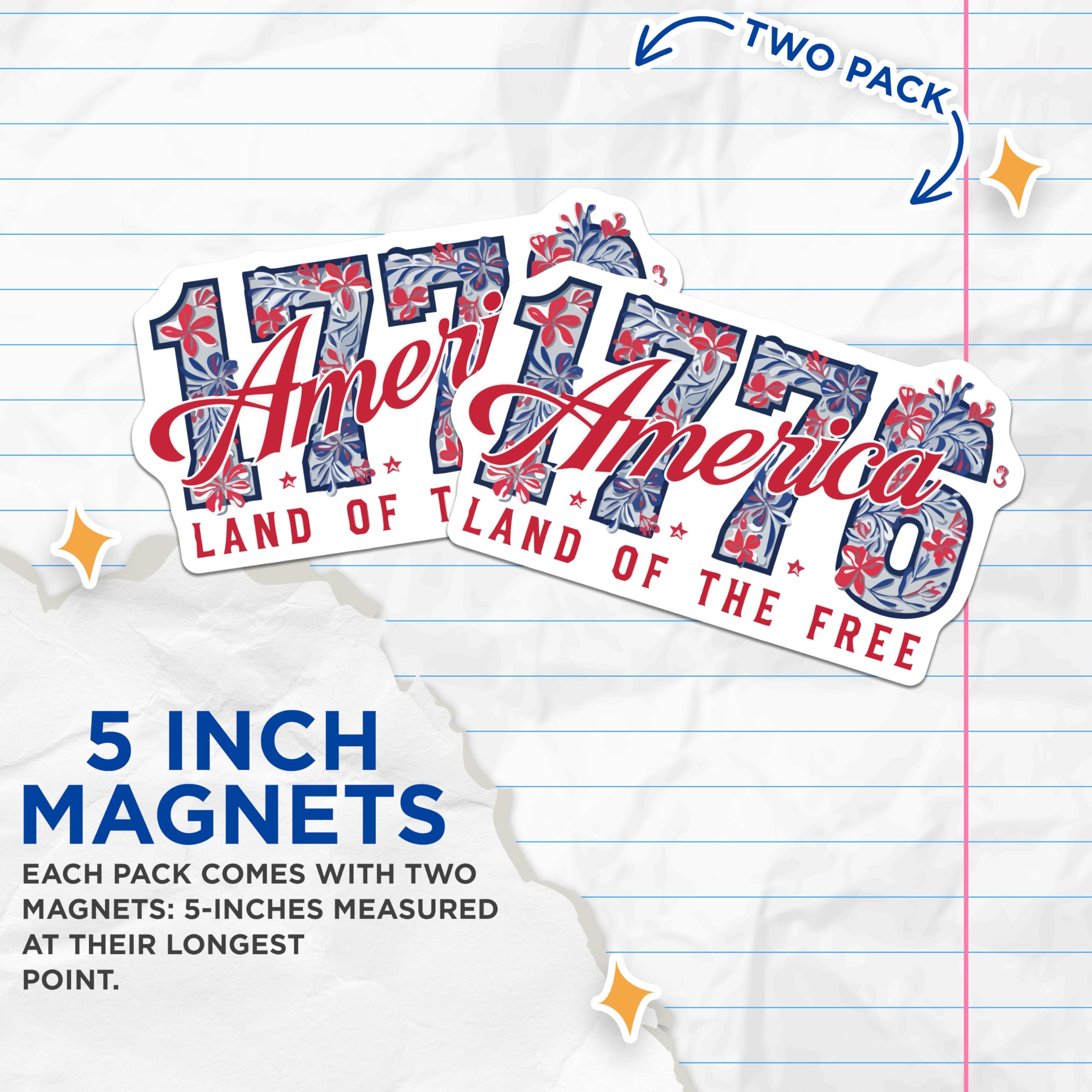 (2 Pack) 1776 America Magnets - Land of the Free Decor - Fourth of July Patriotism - 5 Inches On Longest Side - Thick Durable Magnet - Made in USA - MAG20523