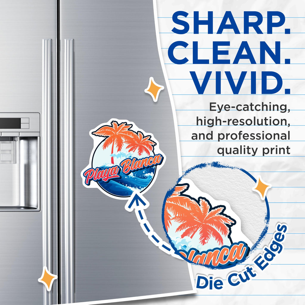 (2 Pack) Playa Blanca Magnets - Tropical Beach Vacation - Palm Tree Ocean Waves Decor - 5 Inches On Longest Side - Thick Durable Magnet - Made in USA - MAG19157