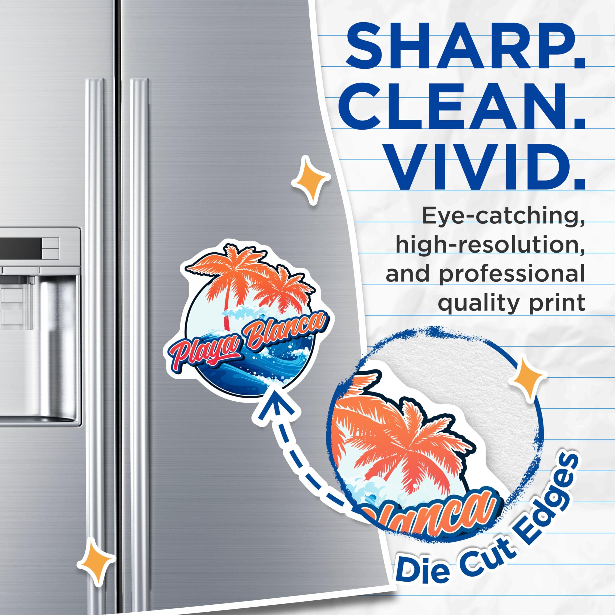(2 Pack) Playa Blanca Magnets - Tropical Beach Vacation - Palm Tree Ocean Waves Decor - 5 Inches On Longest Side - Thick Durable Magnet - Made in USA - MAG19157