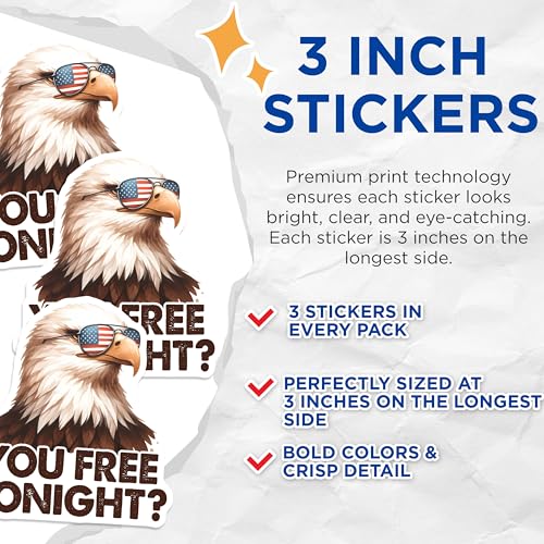 (3 Pack) American Eagle Decals - Funny Eagle - Patriotic Laptop Decal - 3 Inches On Longest Side - Easy Peel & Apply - Made in USA - 3MCS6172