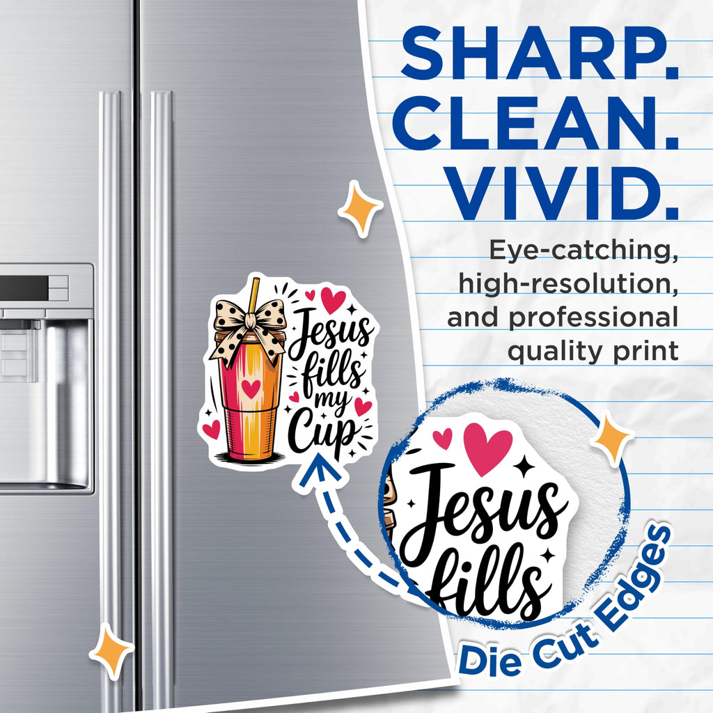 (2 Pack) Jesus Fills My Cup Magnets - Christian Inspirational Quote - Spiritual Fridge Decor - 5 Inches On Longest Side - Thick Durable Magnet - Made in USA - MAG21416