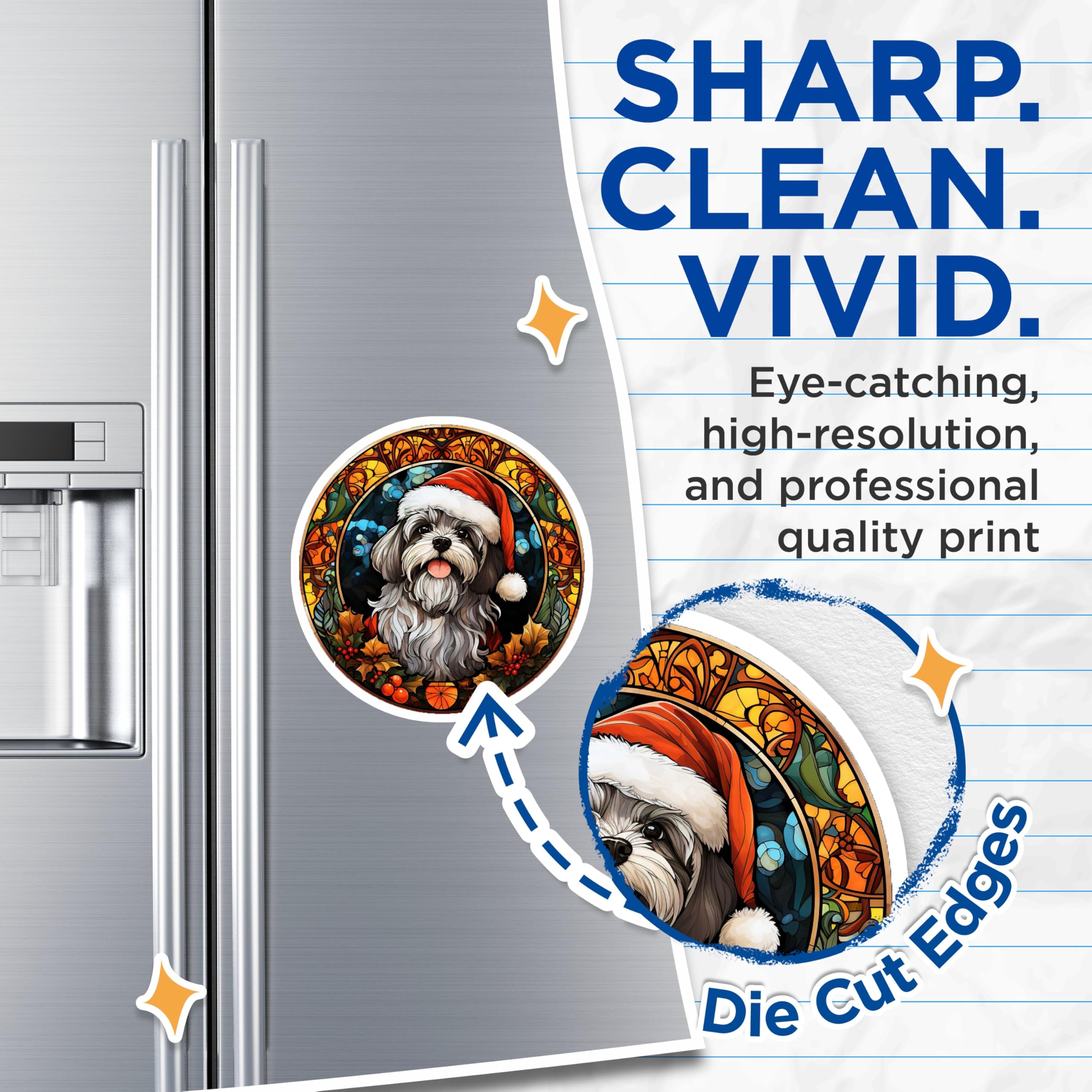 (2 Pack) Shih Tzu Christmas Magnets - Stained Glass Dog Art Magnets - Holiday Pet Lover Fridge Decor - 5 Inches On Longest Side - Thick Durable Magnet - Made in USA - MAG30033
