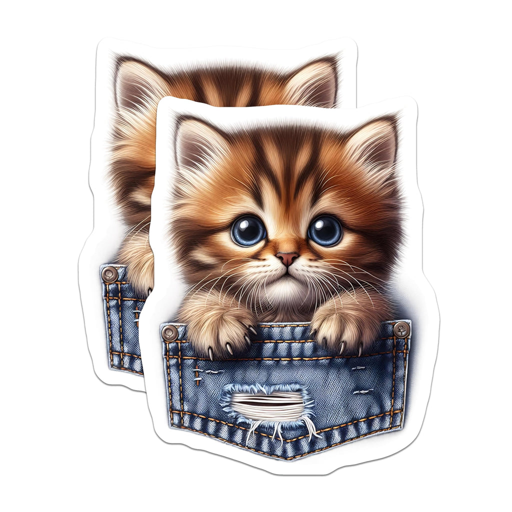 (2 Pack) Kitten in Pocket Magnets - Cute Tabby Kitty - Fridge Locker Decor - 5" On Longest Side - Premium Magnet - for Cars, Refrigerators, Toolboxes, Lockers - Made in USA - MAG16194