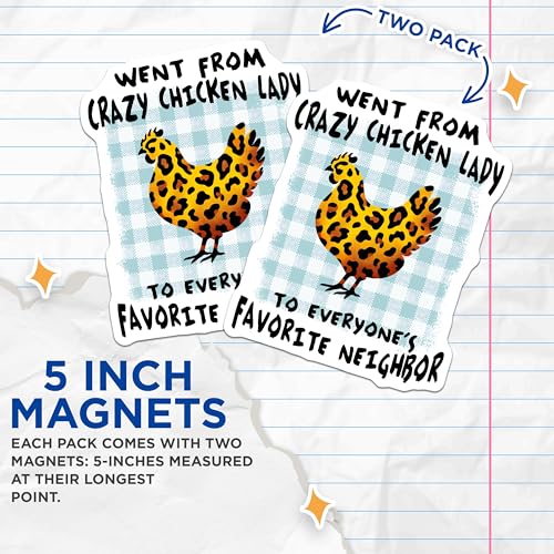 (2 Pack) Crazy Chicken Lady Magnet - Chicken Lover Decor - 5" On Longest Side - Sticks to Smooth Flat Surfaces - Made in USA - MAG9659