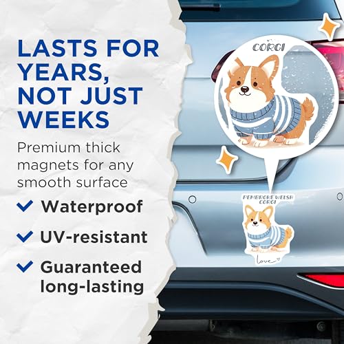 (2 Pack) Pembroke Welsh Corgi Magnets - Dog Fridge Decor - Cute Pet Magnets - 5" On Longest Side - for Cars, Fridges, Toolboxes - Made in USA - MAG7306