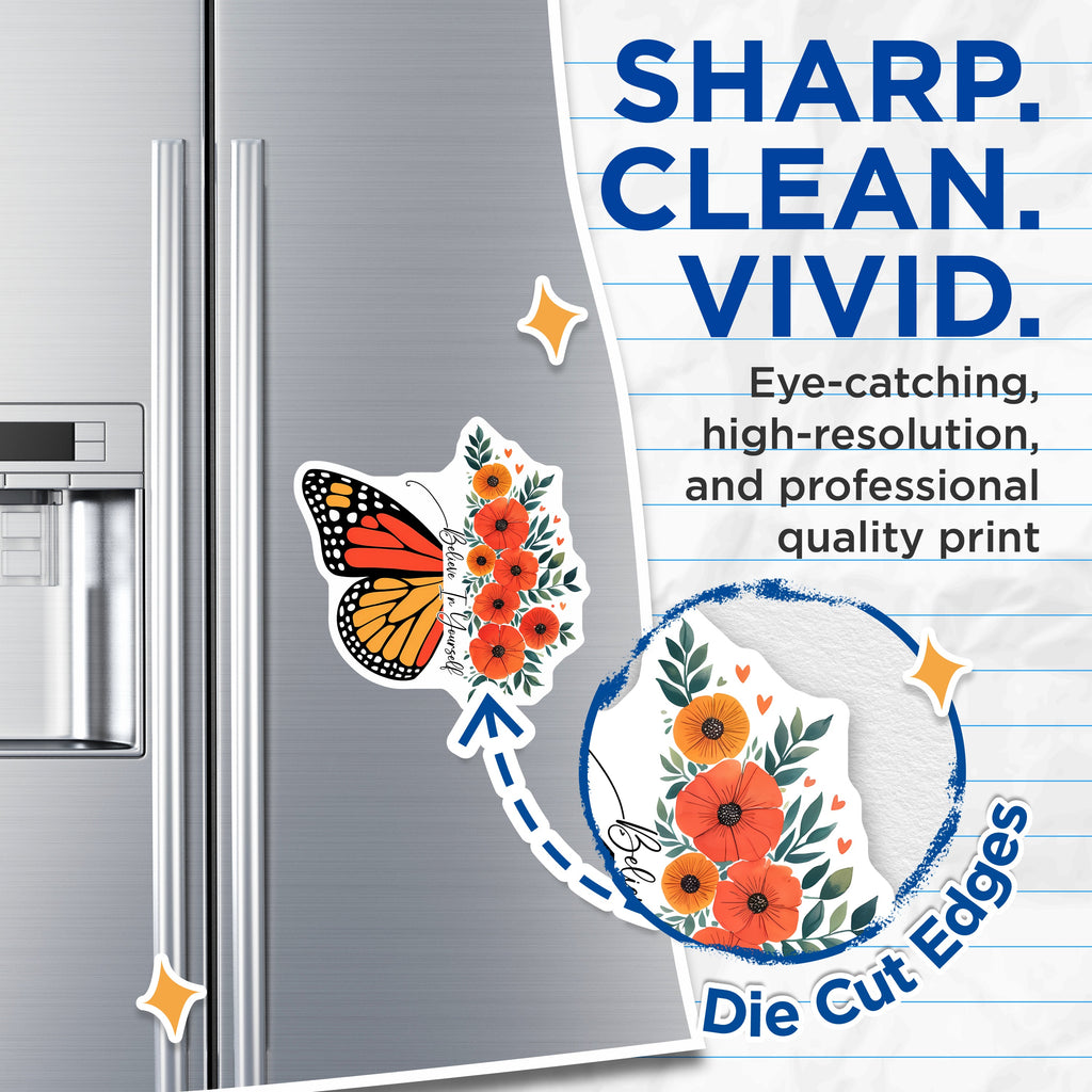 (2 Pack) Believe in Yourself Magnets - Inspirational Butterfly Floral Fridge Decor - Positive Affirmation Locker Magnet - 5 Inches On Longest Side - Thick Durable Magnet - Made in USA - MAG37231