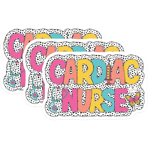 (3 Pack) Cardiac Nurse Decals - Nursing Student - Medical Stickers - 3 Inches On Longest Side - Easy Peel & Apply - Made in USA - 3MCS7901