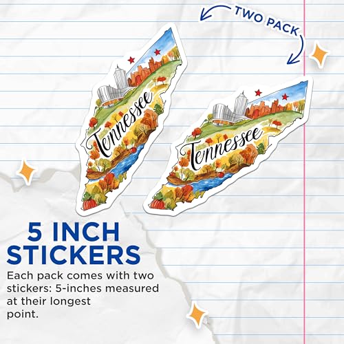 (2 Pack) Tennessee State Stickers - Travel Souvenir - Scenic Tennessee Landmark Decal - 5" On Longest Side - Sticks to Smooth Flat Surfaces - Made in USA - BMCS6305